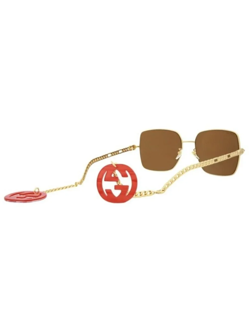 New New Gucci Womens Square/Rectangle Gold Gold Brown Fashion Designer Sunglasse